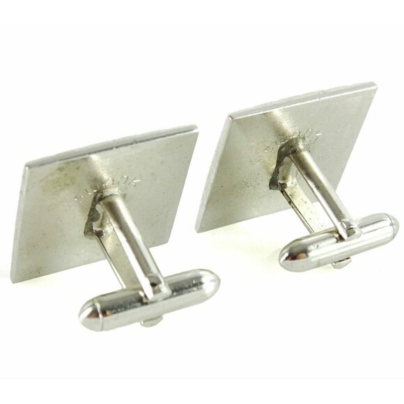 Swank Fleur de Lys Lis Cufflinks Vintage Silvertone w Blue Enamel Silvertone - Picture 2 of 2